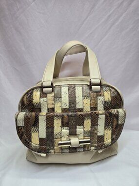 Jimmy Choo Justine Patchwork Python Leather Satchel Purse Mob Wife Old Money